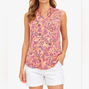 LOFT Paisley Floral Sleeveless Blouse Women’s Size Small Peach Pink